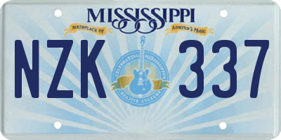 MS license plate NZK337