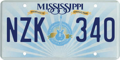 MS license plate NZK340