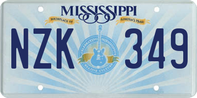 MS license plate NZK349