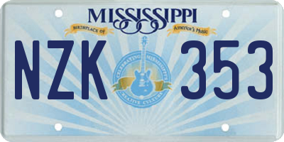 MS license plate NZK353