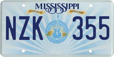 MS license plate NZK355