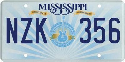 MS license plate NZK356