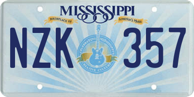 MS license plate NZK357