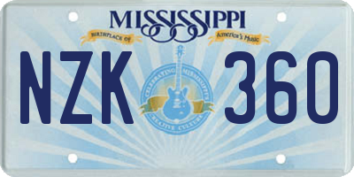 MS license plate NZK360