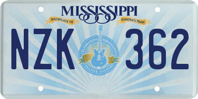 MS license plate NZK362