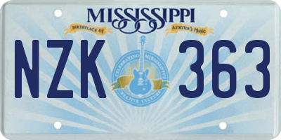 MS license plate NZK363