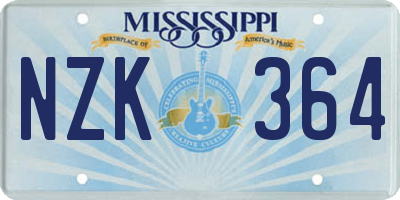 MS license plate NZK364