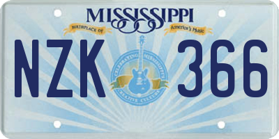 MS license plate NZK366