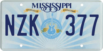 MS license plate NZK377