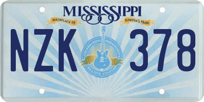 MS license plate NZK378