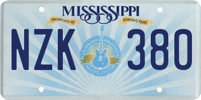 MS license plate NZK380