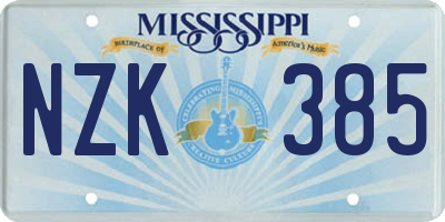 MS license plate NZK385