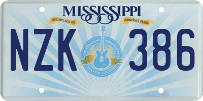 MS license plate NZK386
