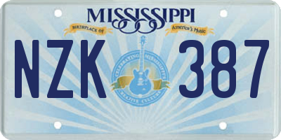 MS license plate NZK387