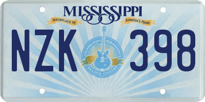 MS license plate NZK398