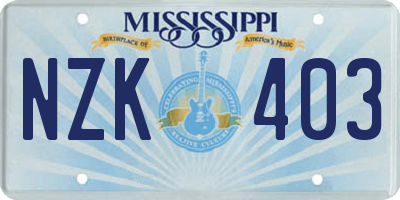 MS license plate NZK403