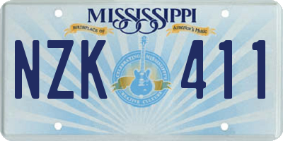 MS license plate NZK411