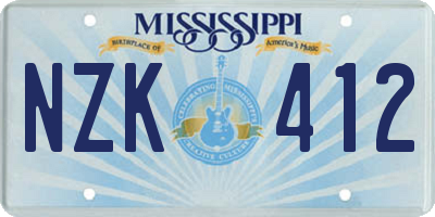 MS license plate NZK412