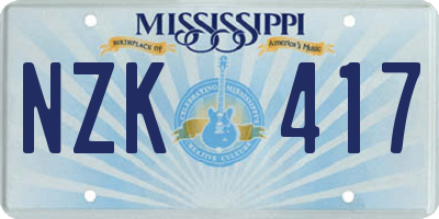MS license plate NZK417
