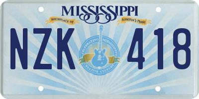MS license plate NZK418