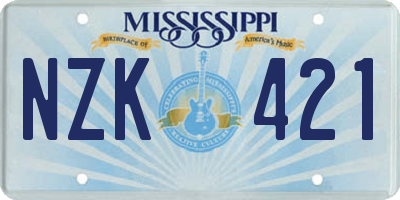 MS license plate NZK421