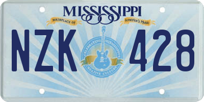 MS license plate NZK428
