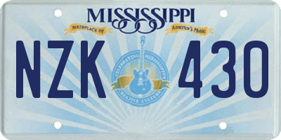 MS license plate NZK430