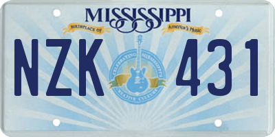 MS license plate NZK431