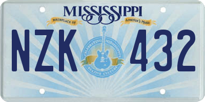 MS license plate NZK432