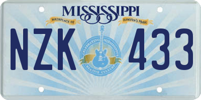 MS license plate NZK433