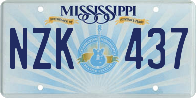 MS license plate NZK437