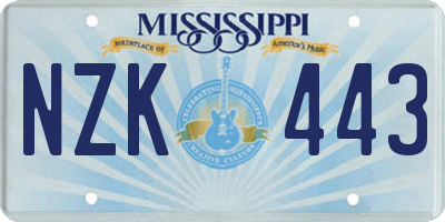 MS license plate NZK443