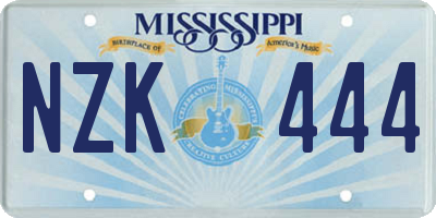 MS license plate NZK444