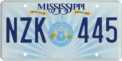 MS license plate NZK445