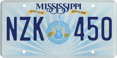 MS license plate NZK450
