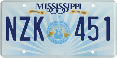 MS license plate NZK451