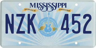 MS license plate NZK452