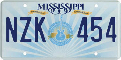 MS license plate NZK454