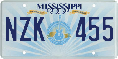 MS license plate NZK455