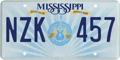 MS license plate NZK457