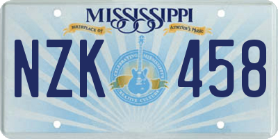 MS license plate NZK458