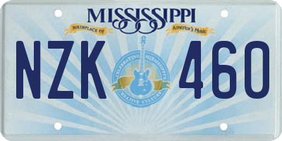 MS license plate NZK460