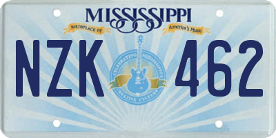 MS license plate NZK462