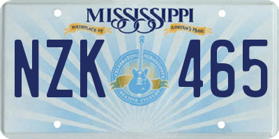 MS license plate NZK465