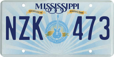 MS license plate NZK473