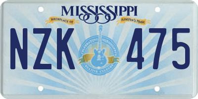 MS license plate NZK475