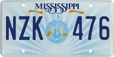 MS license plate NZK476