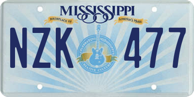 MS license plate NZK477