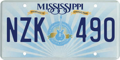 MS license plate NZK490