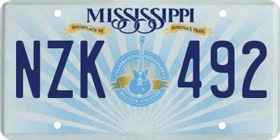 MS license plate NZK492